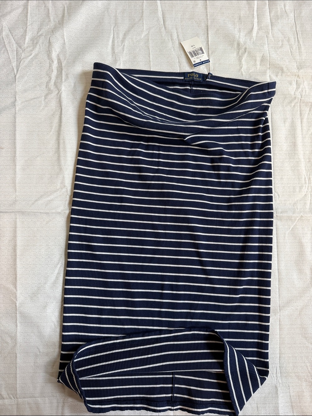 Strapless Mini Cotton Navy Stripe Dress